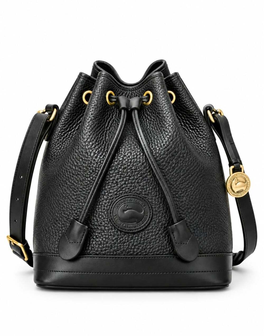 Vintage Dooney & Bourke Black All Weather Leather Drawstring Bucket Bag AWL
